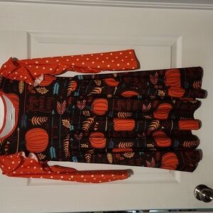 Penelope Plumm Fall Print Dress with Polka Dot Sleeves